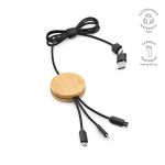 Cable de carga 5 en 1 de bambú y plástico eco con carga inalámbrica 1m color negro