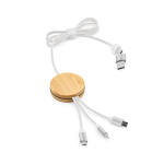 Cable de carga 5 en 1 de bambú y plástico eco con carga inalámbrica 1m color blanco
