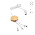 Cable de carga 5 en 1 de bambú y plástico eco con carga inalámbrica 1m color blanco