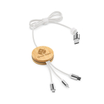 Cable de carga 5 en 1 de bambú y plástico eco con carga inalámbrica 1m color blanco