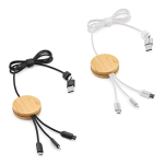 Cable de carga 5 en 1 de bambú y plástico eco con carga inalámbrica 1m
