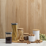 Frasco de vidrio borosilicato para alimentos con tapa de corcho 1L color transparente vista de ambiente