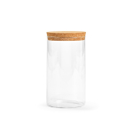 Frasco de vidrio borosilicato para alimentos con tapa de corcho 1L color transparente vista frontal