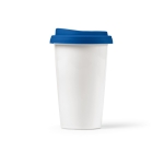 Taza térmica de cerámica take away con tapa de silicona 290ml color azul vista frontal