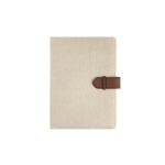 Portafolios de algodón reciclado con cierre a presión y hojas A5 color natural vista frontal