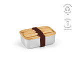 Fiambrera de acero reciclado con bambú en tapa y cubiertos 490ml color plateado