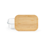 Fiambrera reutilizable de vidrio de borosilicato y bambú 480ml color transparente vista frontal