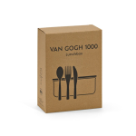Fiambrera de vidrio y bambú con cubiertos y banda elástica 800ml vista en caja