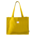 Bolsa de la compra de algodón reciclado de asas largas 300 g/m2 color amarillo cuarta vista