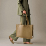 Bolsa de la compra de algodón reciclado de asas largas 300 g/m2 color beige tercera vista