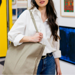 Bolsa de la compra de algodón reciclado de asas largas 300 g/m2 color beige cuarta vista