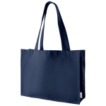 Bolsa de la compra de algodón reciclado de asas largas 300 g/m2 color azul marino primera vista