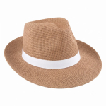 Sombrero de papel en color natural con cinta personalizable color marrón primera vista