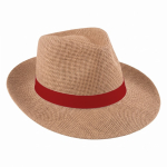 Sombrero de papel en color natural con cinta personalizable color marrón segunda vista