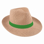 Sombrero de papel en color natural con cinta personalizable color marrón tercera vista