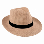 Sombrero de papel en color natural con cinta personalizable color marrón cuarta vista