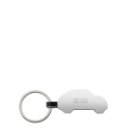 Llavero grabado de aleación de zinc reciclado con forma de coche color plateado vista de impresión