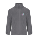 Chaqueta polar personalizada con cuello alto para hombre 300 g/m2 Roly color gris topo vista impresión serigrafía
