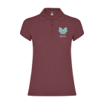 Polo de punto piqué en algodón 100% para mujer 200 g/m2 Roly color rojo jaspeado vista impresión serigrafía