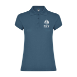 Polo de punto piqué en algodón 100% para mujer 200 g/m2 Roly color azul pastel vista impresión serigrafía