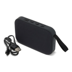 Altavoz bluetooth negro pequeño portátil en forma rectangular color negro segunda vista