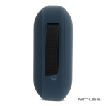 Altavoz bluetooth negro pequeño portátil en forma rectangular color azul quinta vista