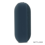 Altavoz bluetooth negro pequeño portátil en forma rectangular color azul sexta vista