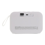 Altavoz bluetooth negro pequeño portátil en forma rectangular color blanco cuarta vista