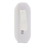 Altavoz bluetooth negro pequeño portátil en forma rectangular color blanco quinta vista