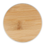 Vaso de cerámica con detalles de bambú y tapa a presión color blanco cuarta vista