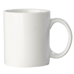 Típica taza blanca de porcelana hecha en EU con capacidad de 300ml color blanco cuarta vista
