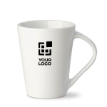 Taza de porcelana blanca con gran asa triangular hecha en EU 270ml vista principal