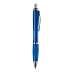 Bolígrafo de plástico transparente con detalles metálicos y tinta azul color azul transparente quinta vista