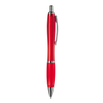 Bolígrafo de plástico transparente con detalles metálicos y tinta azul color rojo transparente quinta vista