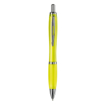 Bolígrafo de plástico transparente con detalles metálicos y tinta azul color amarillo transparente segunda vista