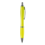 Bolígrafo de plástico transparente con detalles metálicos y tinta azul color amarillo transparente quinta vista