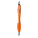 Bolígrafo de plástico transparente con detalles metálicos y tinta azul color naranja transparente segunda vista