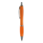 Bolígrafo de plástico transparente con detalles metálicos y tinta azul color naranja transparente tercera vista