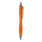 Bolígrafo de plástico transparente con detalles metálicos y tinta azul color naranja transparente quinta vista