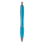 Bolígrafo de plástico transparente con detalles metálicos y tinta azul color azul claro transparente cuarta vista