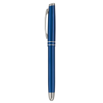 Bolígrafo roller de aluminio con capuchón a juego y tinta azul color azul oscuro