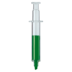 Marcador transparente en forma de jeringa con tinta de color dentro color verde transparente segunda vista