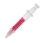 Marcador transparente en forma de jeringa con tinta de color dentro color rosa transparente