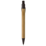 Bolígrafo ecológico hecho de bambú con clip en forma de hoja color negro cuarta vista