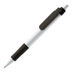 Bolígrafo pulsador de material biodegradable de tinta azul color blanco/negro tercera vista