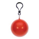 Poncho impermeable dentro de un llavero a colores con mosquetón color rojo