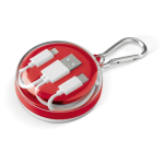 Estuche con mosquetón que incluye auriculares y cable de carga color rojo cuarta vista