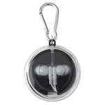 Estuche con mosquetón que incluye auriculares y cable de carga