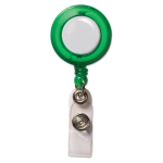 Porta credencial extensible con logo y clip de metal color verde transparente