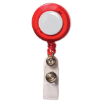 Porta credencial extensible con logo y clip de metal color rojo transparente